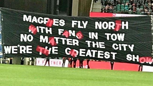 Crytpic message in Collingwood banner for Round 20, 2018