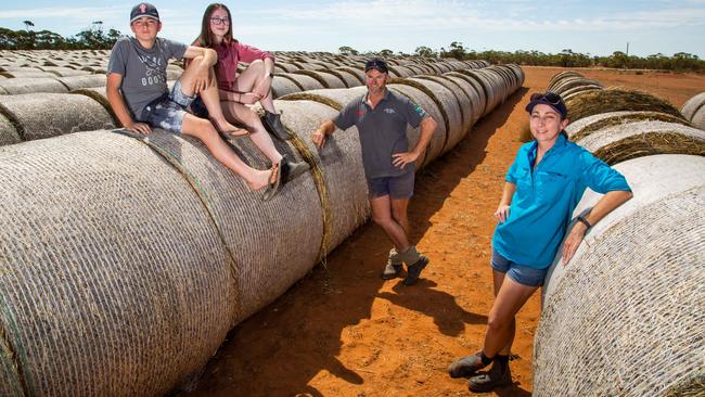 Riley, 12, Chelsea, 14, James and Tracey O’Day on their farm in Millewa, 40km outside Mildura and 600km from Melbourne. Picture: Carmel Zaccone