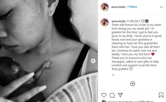 Tevita Pangai Junior and partner Anna lost their daughter, Georgia, 24 weeks into the pregnancy. Picture: Instagram