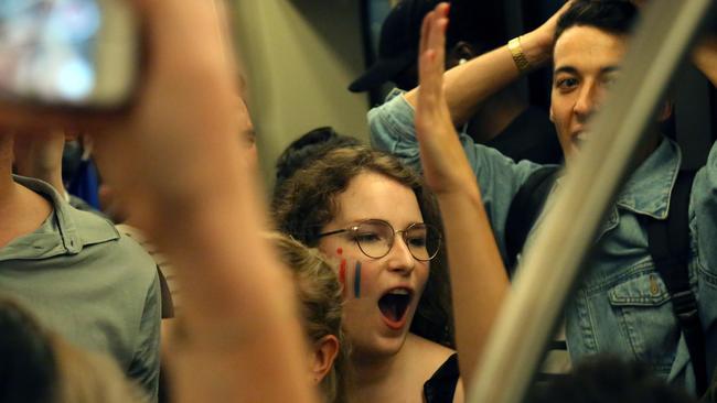 People were even celebrating on the Paris Metro. Picture: AFP.