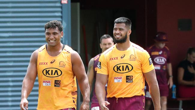 Haas and Pangai Jr have kept in touch since TPJ’s departure from the Broncos midway through the 2021 season Picture: Liam Kidston