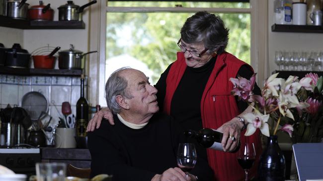 Late Barossa Valley winemaker Peter Lehmann pictured at home with wife Margaret.