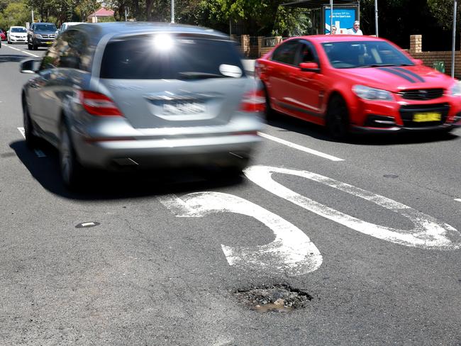 A pothole on Bondi Rd in Bondi. Picture: Toby Zerna