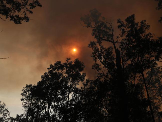 Firefighters battle bushfires in Busbys Flat, northern NSW, Wednesday, October 9, 2019. (AAP Image/Jason O'Brien)