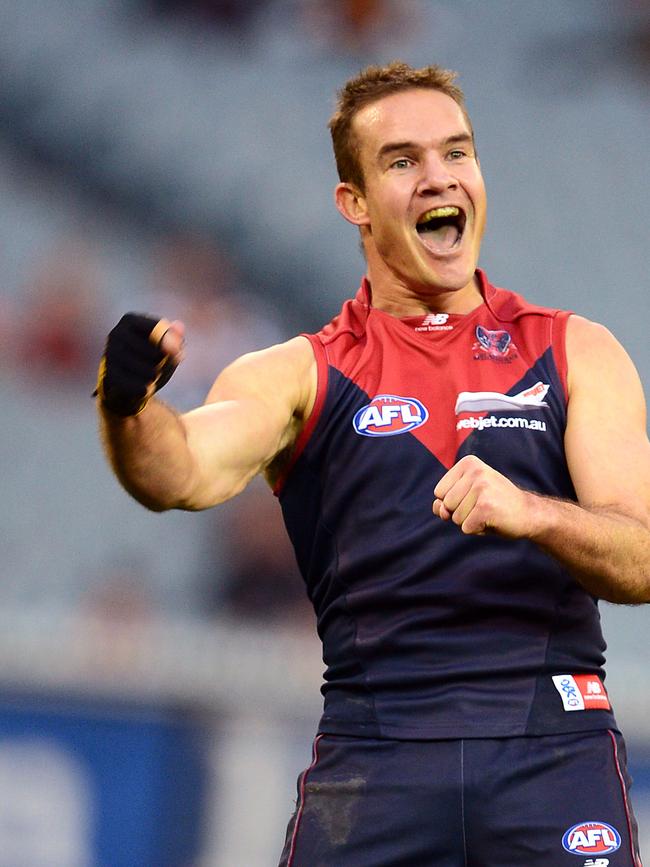 Brad Green celebrates a goal for the Demons.