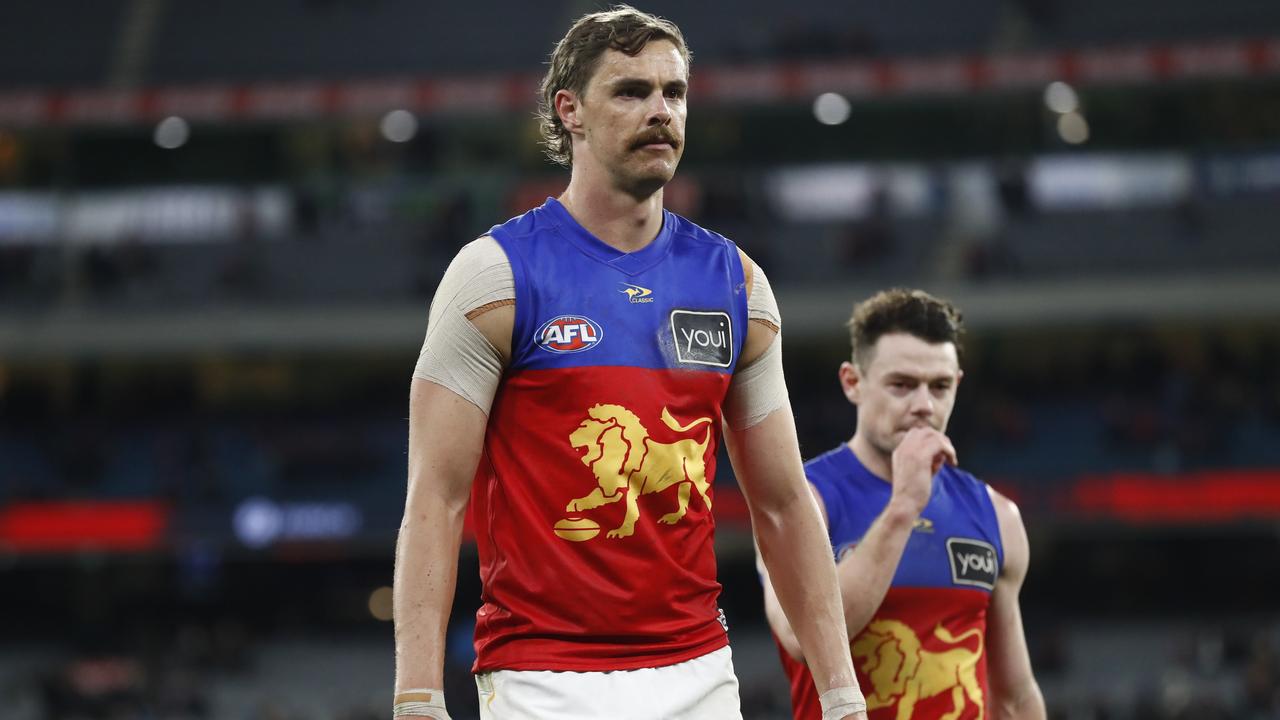 A dejected Joe Daniher of the Lions. Picture: Darrian Traynor