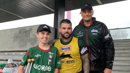 Jake Spurdle with Rabbitohs player Adam Reynolds and John Sutton