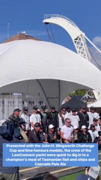 The Rolex Sydney to Hobart Yacht race finish at Hobart's Franklin Wharf