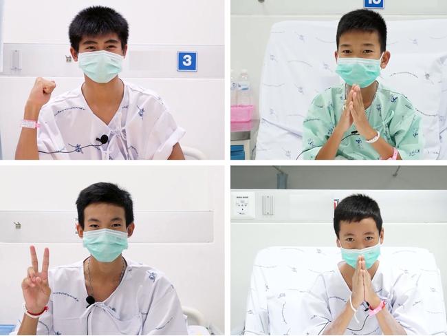 More of the boys recovering in a Chiang Rai hospital: Phipat Photi, 15, Chanin Wiboonrungrueang, 11, Peerapat Sompiengjai, 16, Sompong Jaiwong, 13. Picture: AFP