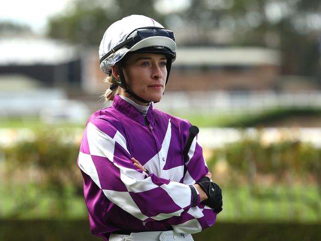 SYDNEY, AUSTRALIA - APRIL 27: Mollie Fitzgerald  riding Highly Tempted prepares for Race 1 ATC Bookmakers Recognition Day Handicap during Sydney Racing at Rosehill Gardens on April 27, 2024 in Sydney, Australia. (Photo by Jeremy Ng/Getty Images)