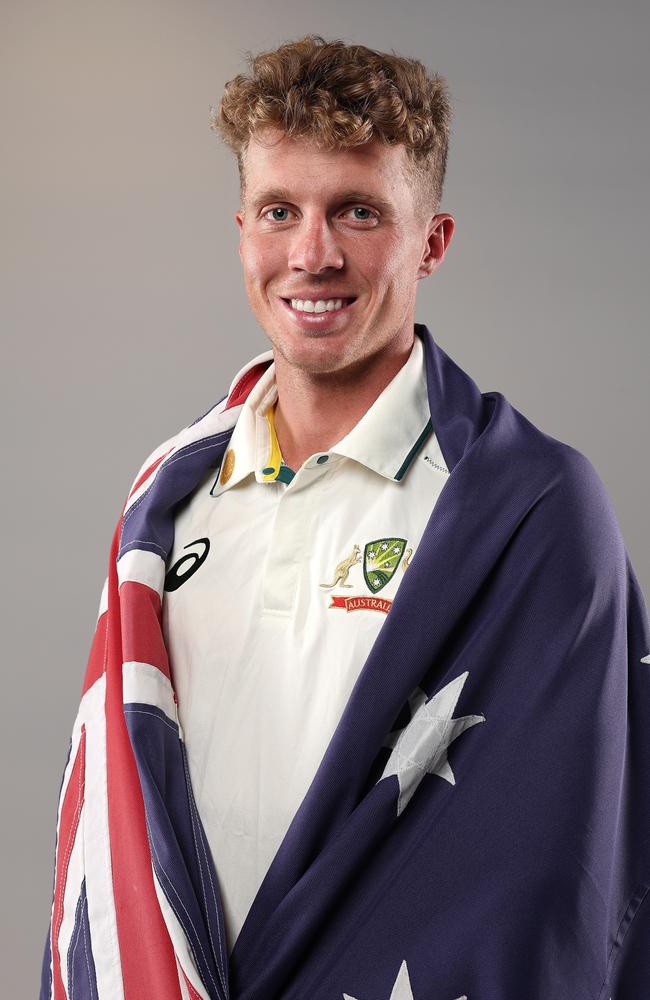 Nathan McSweeney poses with the Australian flag draped over his shoulders. Picture: Getty Images