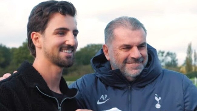 Josh Daicos and Ange Postecoglou. Photo: Facebook, Tottenham Hotspur.