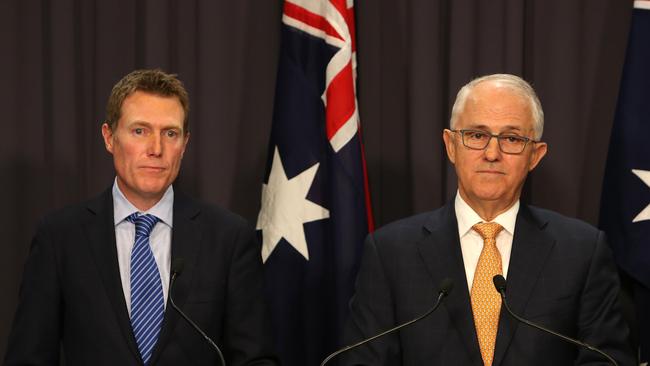 Attorney-General Christian Porter and former prime minister Malcolm Turnbull. Picture: Kym Smith