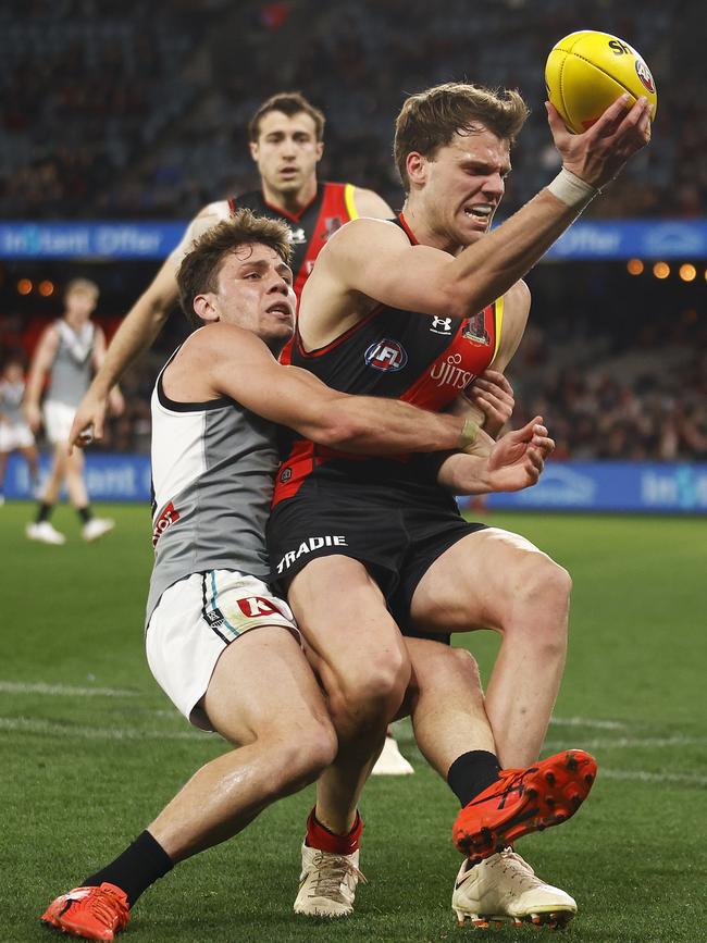 Jed McEntee ensures Jordan Ridley is going nowhere. Picture: Daniel Pockett/Getty Images