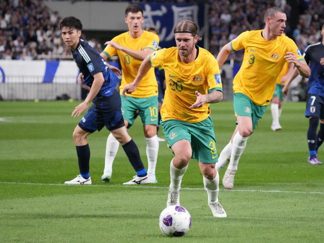 Luke Brattan made his Socceroos debut. Picture: Koji Watanabe/Getty Images