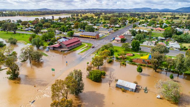 An aerial picture shows flooding at Gooloogong. Picture: Chris Watson Farmpix Photography