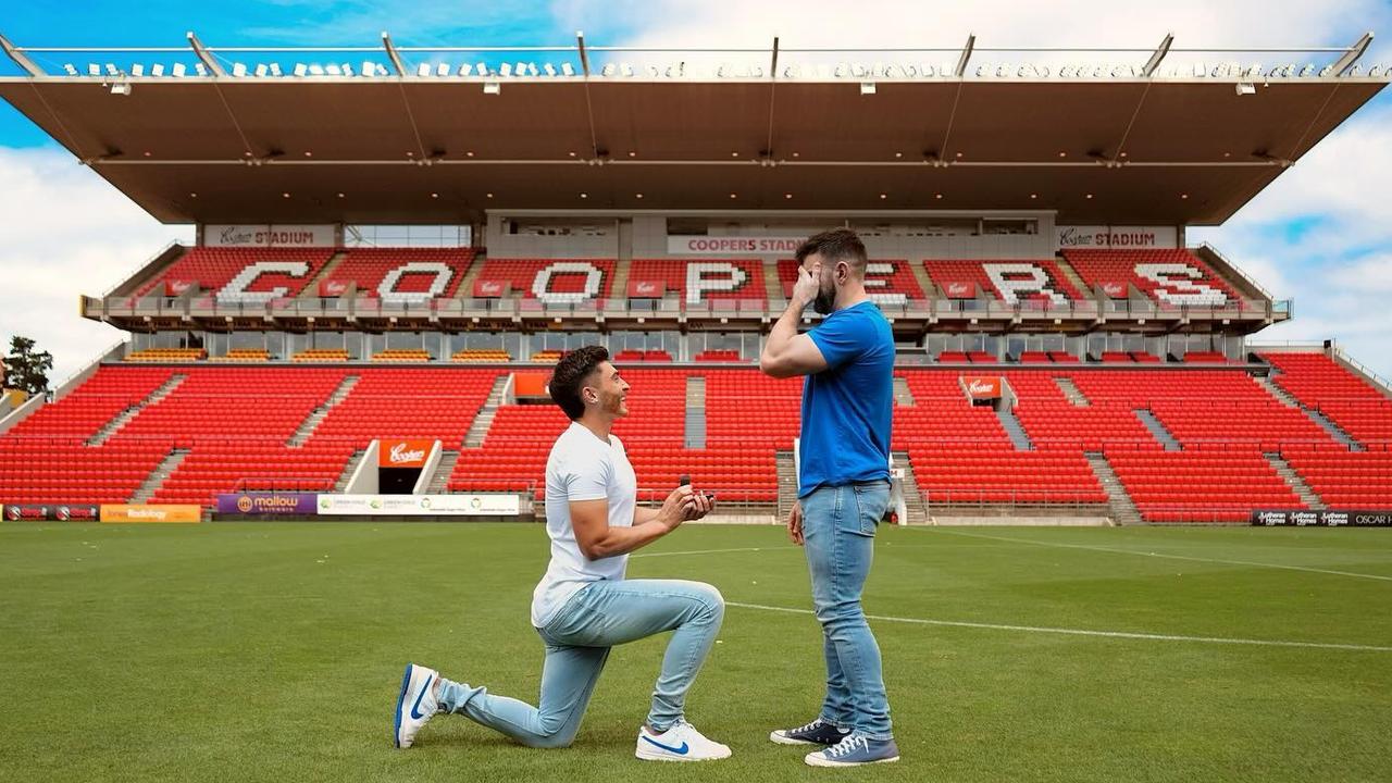 Cavallo proposes to partner Leighton Morrell in March 2024 at Coopers Stadium. Picture: Instagram