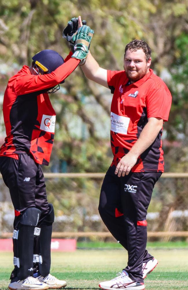 Desert Blaze's Jarrod Freeman celebrates another wicket in a winning cause in the 2023 Strike League. Picture: Celina Whan