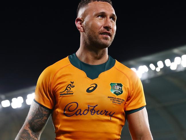 GOLD COAST, AUSTRALIA - SEPTEMBER 12: Quade Cooper of the Wallabies celebrates winning the Rugby Championship match between the South Africa Springboks and the Australian Wallabies at Cbus Super Stadium on September 12, 2021 in Gold Coast, Australia. (Photo by Chris Hyde/Getty Images)