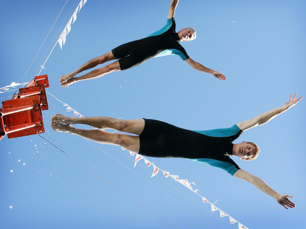 &lt;h2&gt;Splash down&lt;/h2&gt;Divers flip and fly through the air before splashing into a tiny tank of water in the Ekka Extreme High Dive, as demonstrated by Steve Black and Liam Atkins. Pic: Liam Kidston