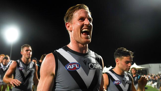 Port Adelaide captain Tom Jonas isn’t giving up. Picture: Albert Perez/AFL Photos via Getty Images