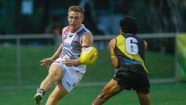 Matthew Duffy the first game under lights at Nightcliff Oval.Picture GLENN CAMPBELL