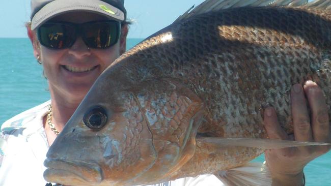 Katrina Bangay with a 70cm golden snapper caught at Mini Mini in the NT