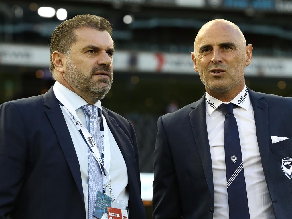 A mate and a mentor. Ange Postecoglou and Muscat in 2017. Picture: <span>Robert Cianflone/Getty Images</span>