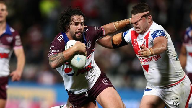 Manly prop Josh Aloiai is among seven players who won’t play this weekend. Picture: Jason McCawley/Getty Images