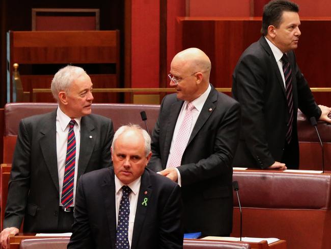 Crossbench Senators, left-to-right Bob Day, John Madigan, David Leyonhjelm and Nick Xenonphon.