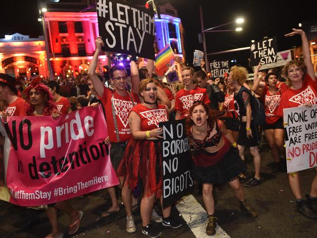 Protesters ... Participants take part in the annual Sydney Gay and Lesbian Mardi Gras Parade. Picture: AP.