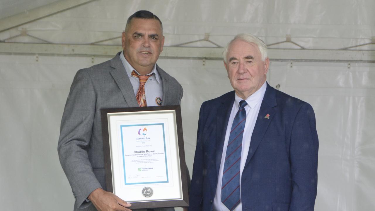 Indigenous Citizen of the Year Award winner Charlie Rowe with Mayor Paul Antonio.