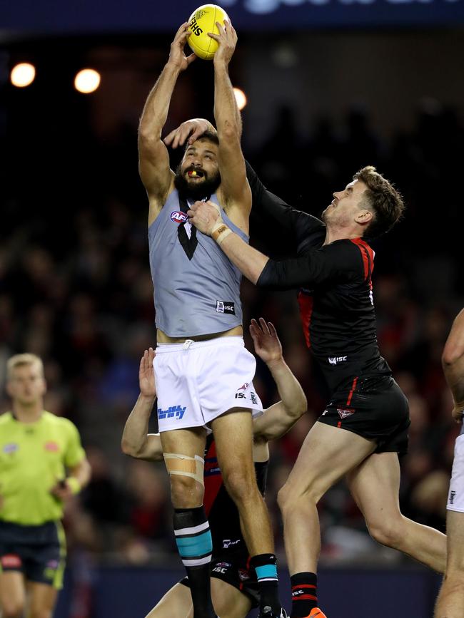 Paddy Ryder takes a strong grab at Marvel Stadium. Picture: AAP IMAGE/MARK DADSWELL