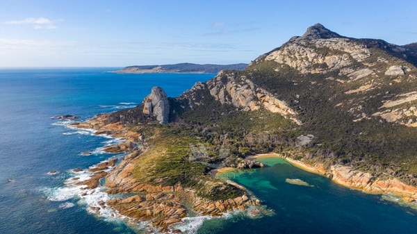 Aerial of coastline near Killiekrankie, Flinders Island. Picture: Luke Tscharke /Tourism Tasmania