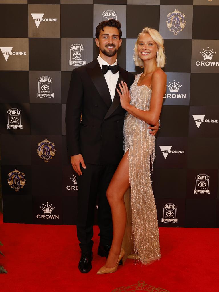 Annalise Dalins set pulses racing as she attended with fiance Josh Daicos. Picture: Michael Klein