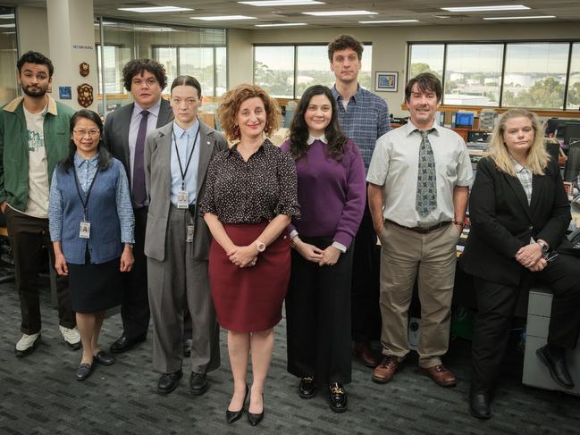 Felicity Ward (centre) in the Australian version of The Office.