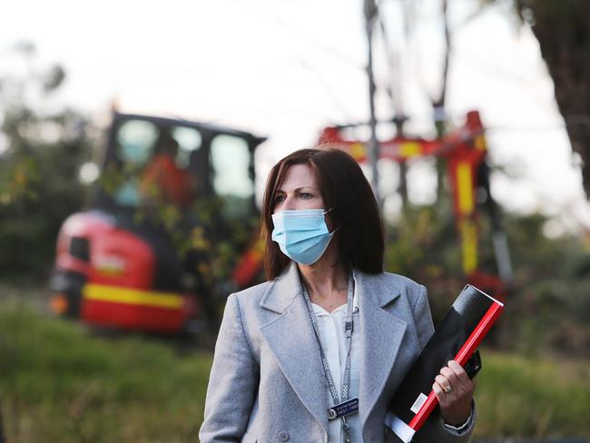 Detective in charge Kristi Faber at the scene. Picture: Peter Lorimer