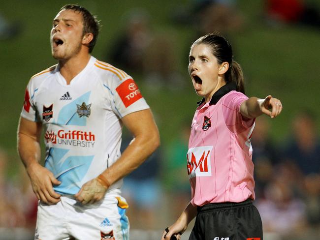 Kasey Badger lays down the law during a Toyota Cup game at Brookvale Oval.