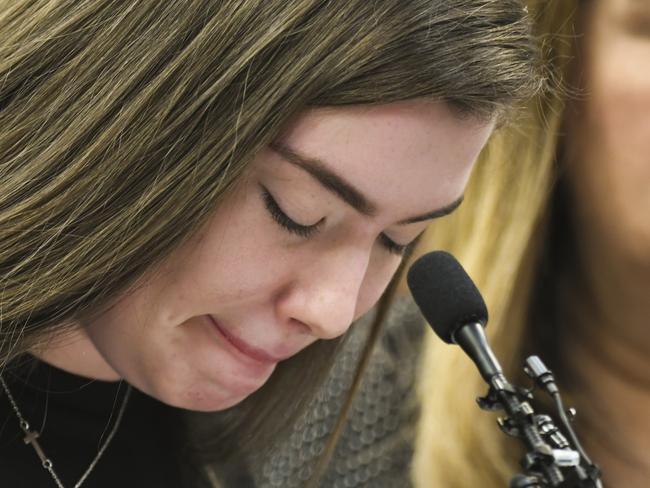Emma Ann Miller, 15, bravely delivered her victim impact statement on Monday. Picture: Matthew Dae Smith/Lansing State Journal via AP
