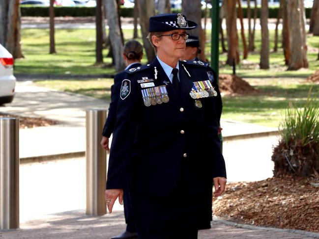 Mourners at the memorial service with full police honours for constables Rachel McCrow and Matthew Arnold at Brisbane Entertainment Centre. Picture: David Clark