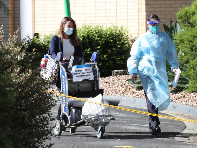 The Holiday Inn being evacuated last week. Picture: NCA NewsWire/ David Crosling