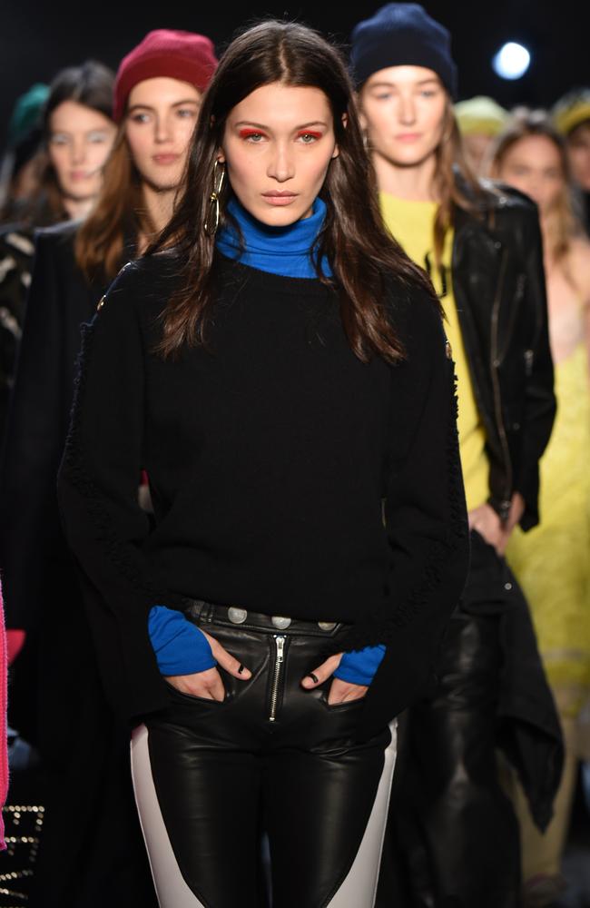 Bella Hadid walks the runway at the Zagdig  Voltaire fashion show during New York Fashion Week at Skylight Modern on February 13, 2017 in New York City. Picture: Getty