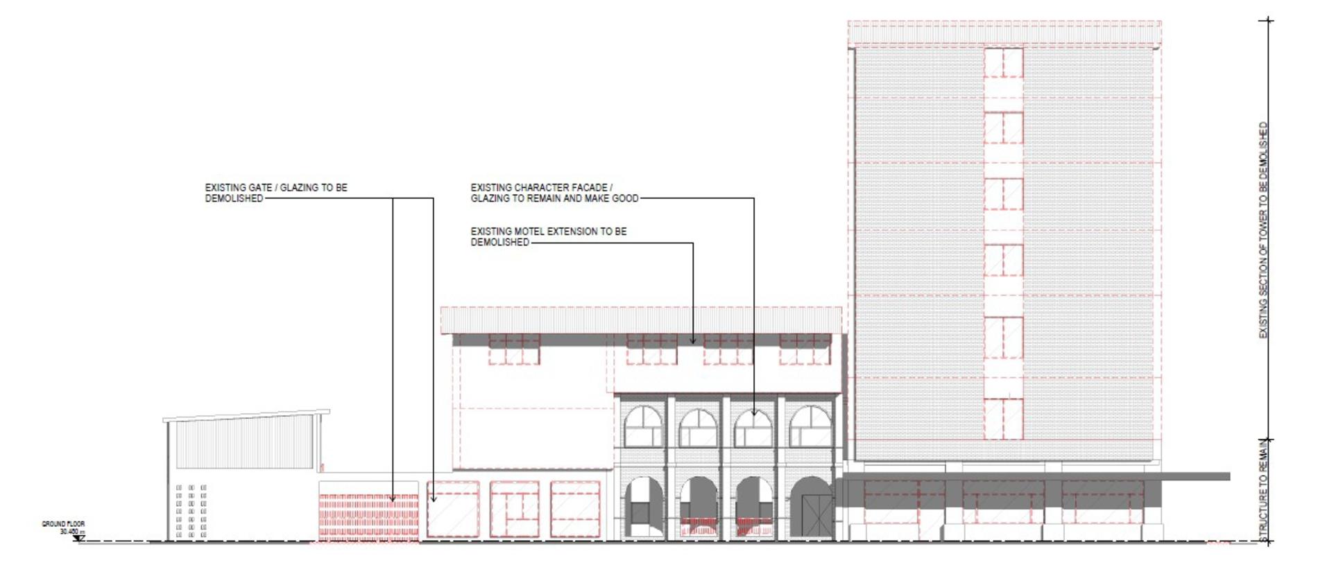 Demolition plans for the Leichhardt buildings looking from a southeast elevation.