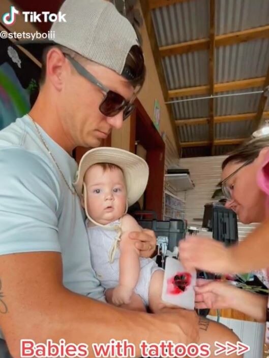 Six-month-old Stetson appears bewildered by the whole thing. Picture: TikTok/stetsyboiii