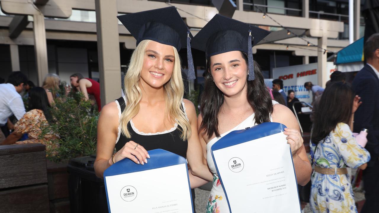 Graduates Ella Sutterby and Keeley Humphris. Picture: Alan Barber