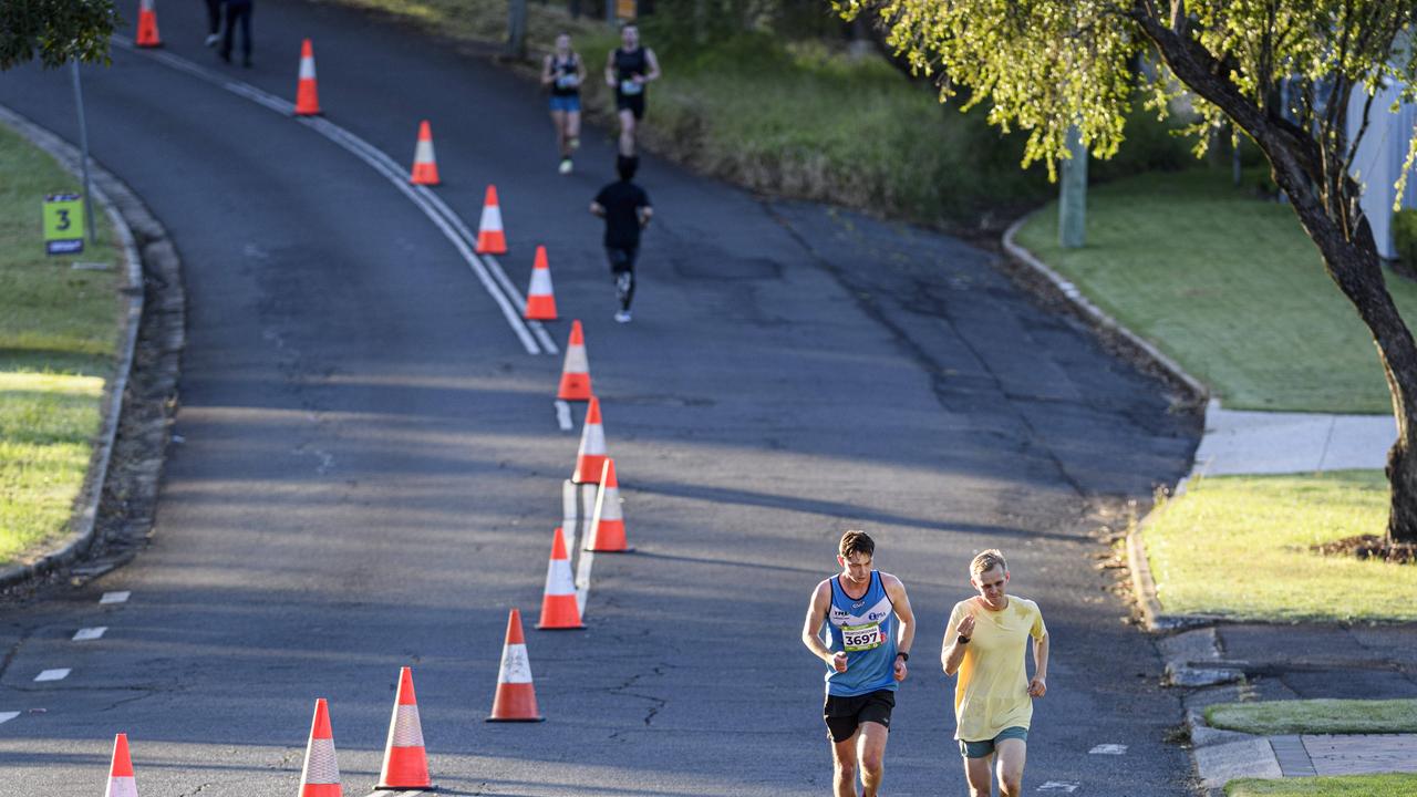 Runners on Bridge St in the Toowoomba Marathon events, Sunday, May 4, 2025. Picture: Kevin Farmer