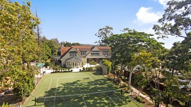 The home has a full-size tennis court.