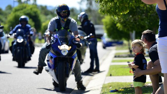 More than 200 motorbikes thundered down Trent and Lidia Koppe’s Cosgrove street, to celebrate Roman’s second birthday. PICTURE: MATT TAYLOR.