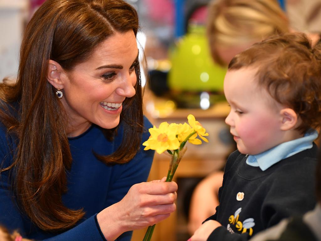 Catherine, Duchess of Cambridge receives daffodils during a visit to St Josephs SureStart Facility in Ballymena, Northern Ireland. Picture: Getty