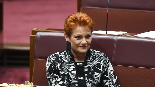 Pauline Hanson successful duped a frightening number of Senators into voting in favour of a racist motion. Picture: AAP Image/Lukas Coch